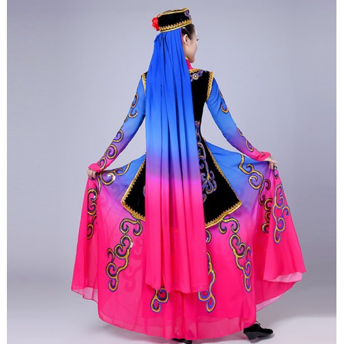 Women's chinese folk dance costumes female Muslim Xinjiang minority stage performance dresses costumes